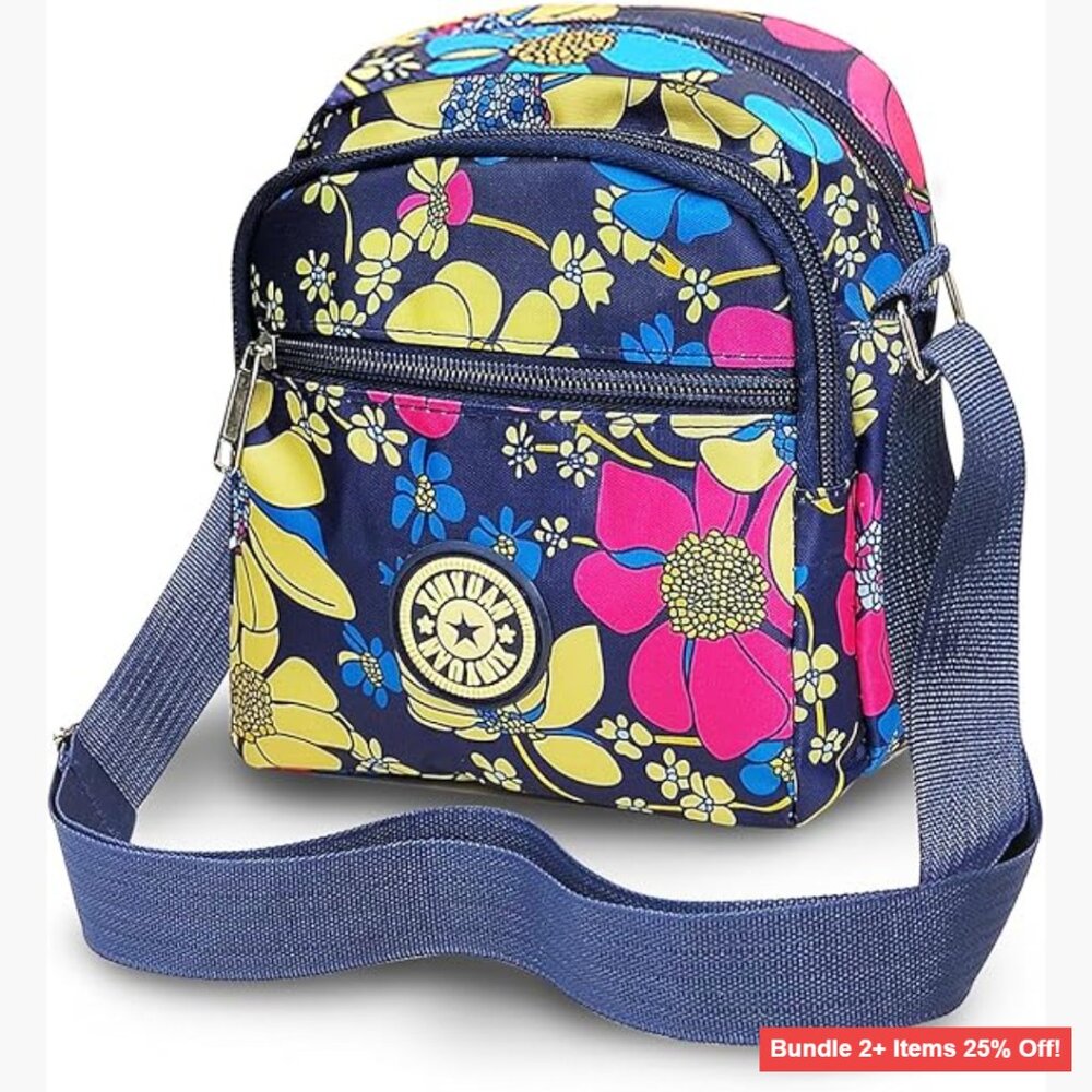 Small Crossbody Bag with Multiple Zipper Pockets, Adjustable Strap, Oxford